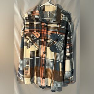 Zenana Flannel Plaid Jacket Shirt- Blue, Brown, Cream